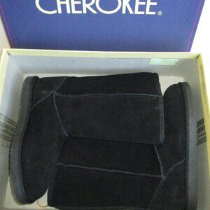 NIB Cherokee black girls youth black suede fur tall winter boots Tessa sz 2 New
